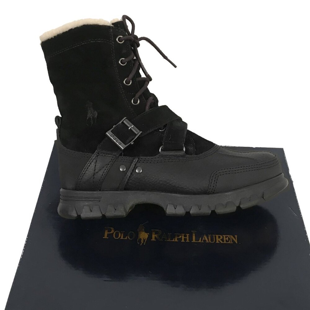 NEW Vintage Polo Ralph Lauren Tavin Rollover Boots! Black Shearling Lined - Picture 3 of 5